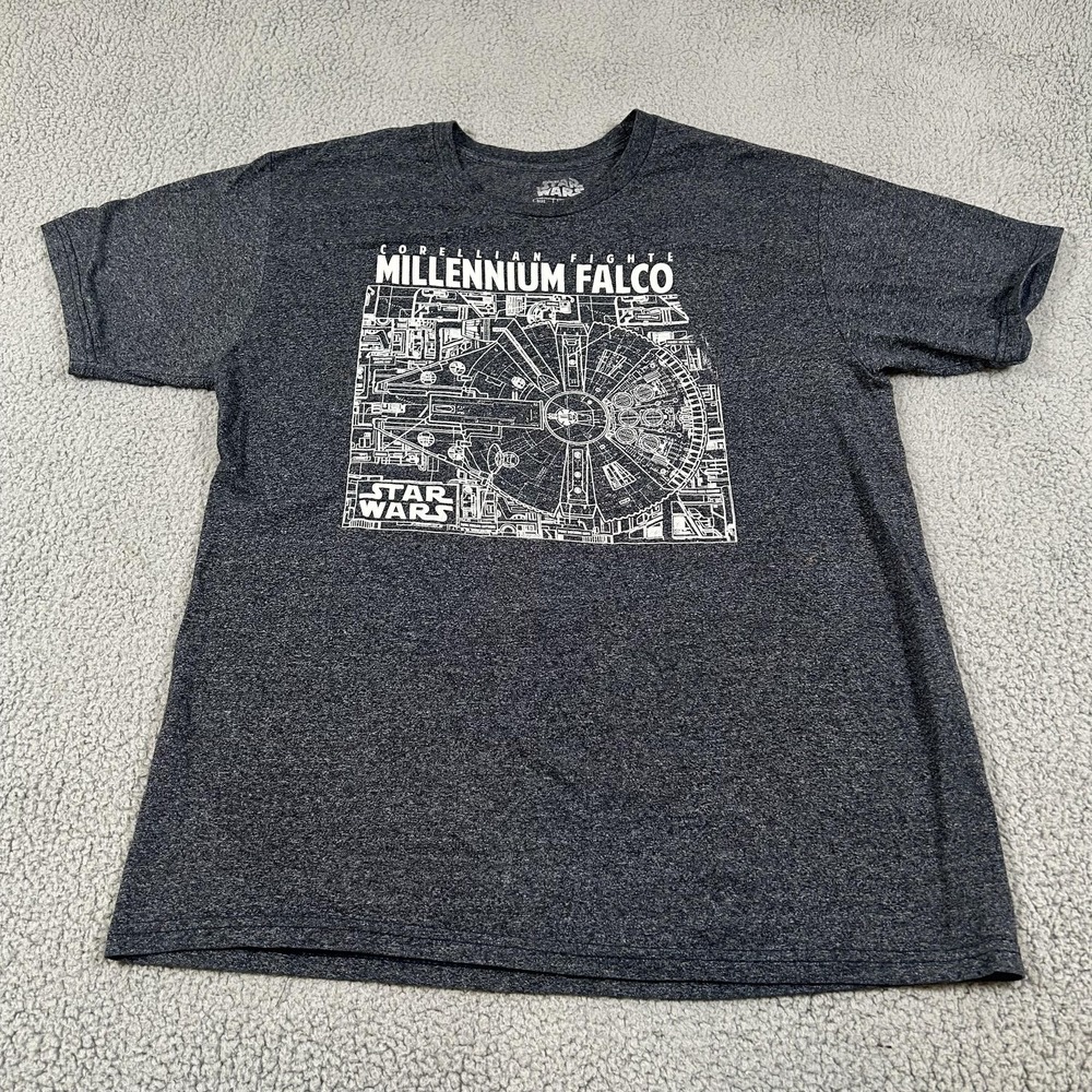 Star Wars Millennium Falcon Shirt Mens Large Gray Blueprint Graphic Tee T-Shirt